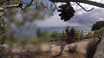 on the beach path, a french girl caught me flashing my cock and casually helped with a handjob cumshot.