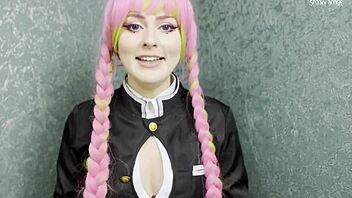 Hey, let's chat about Kanroji Mitsuri in cosplay making you feel good with her big tits