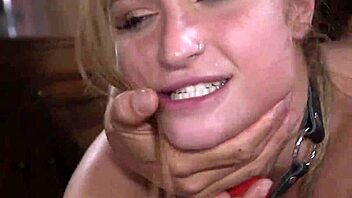 Natural huge tits slave endures rough anal fucking with bondage and bizarre fetish elements outdoors.