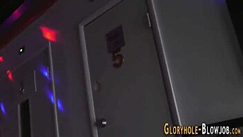 Young teen sucks massive black cock at gloryhole for facial