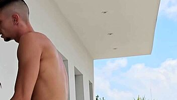 Tommy Cabrio and I got passionate on the balcony with neighbors watching our muscular outdoor fuck