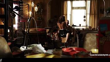 Alyssa LeBlanc teases with topless dance in maid costume, exposing big tits and nipples.