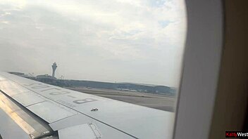 Hey, risky public handjob on a plane toilet with cute teen babe flashing and jerking off cock in close-up POV - so crazy! ✈️😈