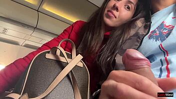 Hey, risky public handjob on a plane toilet with cute teen babe flashing and jerking off cock in close-up POV - so crazy! ✈️😈