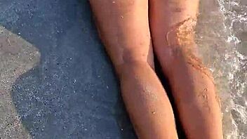 beach flashing in white sexy bikini