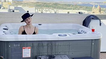 blonde slut daisy teases with outdoor poolside ass worship