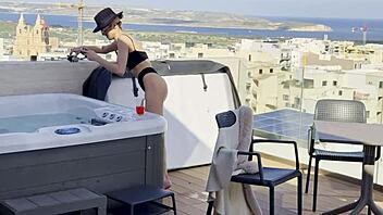 blonde slut daisy teases with outdoor poolside ass worship