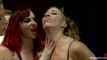 butt plugged lesbian gangbang fucked... oh wait, with choking and whipping in bdsm bondage!