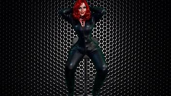 Hey, check out granny Carmen Angel getting off in black widows cosplay with masturbation toys!