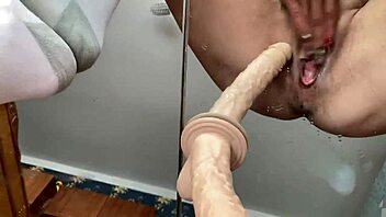 Me and my reflections in the mirror with double creamy squirting as a hot horny cute girl