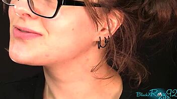 brunette milf in glasses gives whispered dirty talk instructions for jerk off session