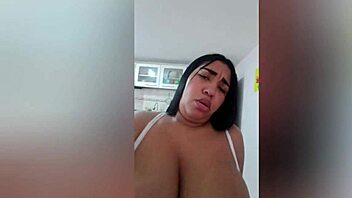 Hey, watch this hot girl with big tits getting fucked hard in the kitchen