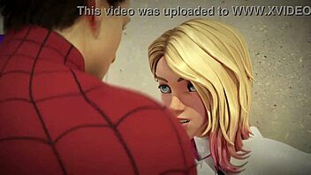 Spiderman and Gwen meet on the roof in an adventurous encounter