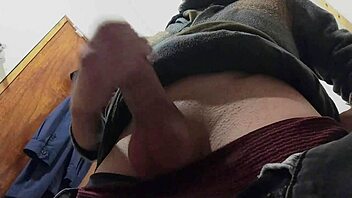 in the bathroom i hear rain outside while happily masturbating my big cock solo