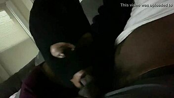 Nasty ebony slut deepthroats monster black cock with gagging and choking in homemade action.