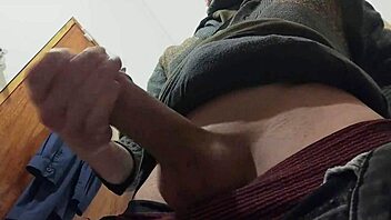 in the bathroom i hear rain outside while happily masturbating my big cock solo