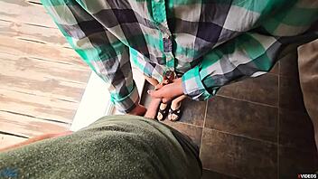 hey, she quickly helps him cum in her panties outdoors before anyone notices