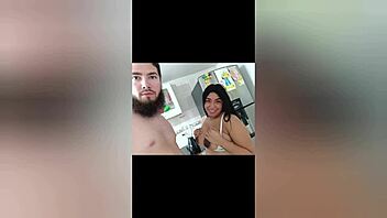 Hey, watch this hot girl with big tits getting fucked hard in the kitchen