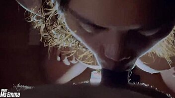 beautiful cheating wife gives close-up blowjob to friend and swallows cum in pov