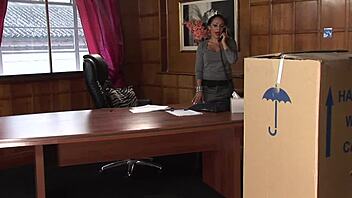 the delivery man licks horny chief's big tits in office before cowgirl riding and facial cumshot