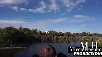 Sofia Mayers enjoys a sweet encounter on the shore with squirting deepthroat cum swallowing in fishnets.