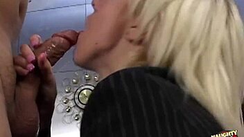 Blonde office lady gets mouth fucked in 69 and asshole gaped open