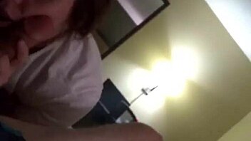 Sexy brunette ex contrasts her big tits while swallowing massive cock and cum eagerly.