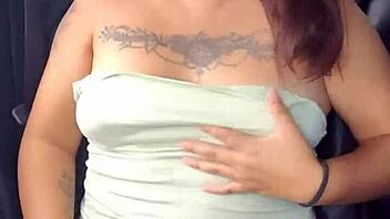 Showing Off Panties And Tits In Car On Highway