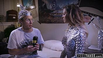 Chatting with a conspiracy theorist who encounters an intriguing alien woman