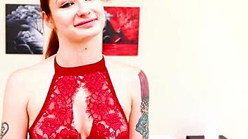 Sexy redhead Violet Monroe deepthroats huge cock for facefuck cum swallow 😈