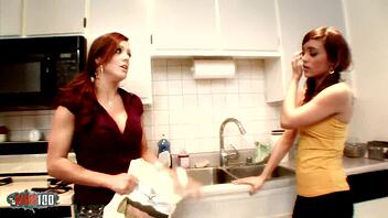 hey girl, wanna lick my pussy like these horny university twins do in the kitchen?