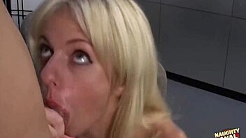 Blonde office lady gets mouth fucked in 69 and asshole gaped open