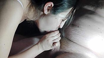blow job and creampie in the mouth of a cute korean woman at home