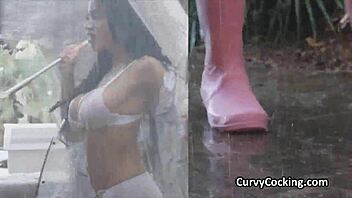 Those oily round tits and ass bounce wildly while riding a fat cock