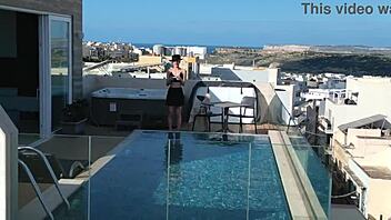 blonde slut daisy teases with outdoor poolside ass worship