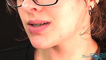 brunette milf in glasses gives whispered dirty talk instructions for jerk off session