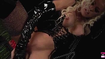 Blonde with big tits fucks a guy that is tied up and had a strapon.