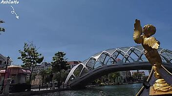 Old man pushes stinky asshole on Asian girl's face during rimjob in bathroom