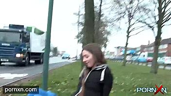 Damn, watch me flash my shaved pussy and skinny body in public lingerie outdoors!