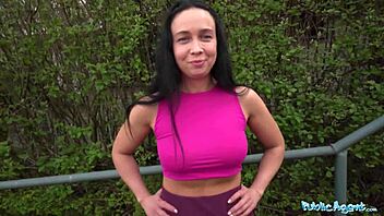 public agent milf bends over for fat cock outdoors in garden shed with blowjob and cumshot