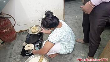 indian desi woman fucked in kitchen, bent over doggystyle with big ass pounded hard during missionary quickie