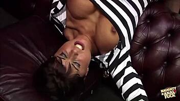 Gorgeous brunette milf Kate Jones takes deep anal in stockings with horny cowgirl riding