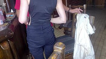 Just the tip in her pussy, standing sex with petite amateur