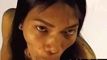 Whoa, that perverted asian ladyboy gives a wild blowjob to the big cock client