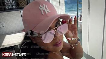 Damn, exhibiting like a true slut in my hotwife bikini on the apartment balcony!