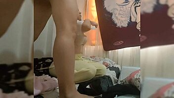 Young Colombian couple enjoys homemade fun with beautiful babe in cute petite amateur session