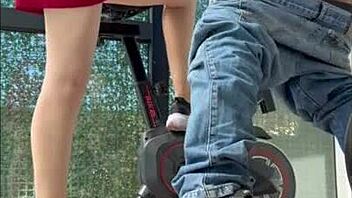 Watch Out! Argentinian Stepsister Sucks Cock Wildly at the Gym in Short Skirt!