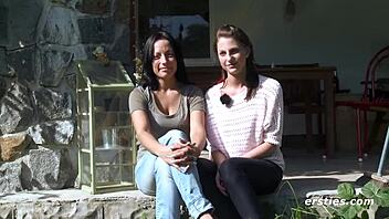 Lesbian babes have sexy fun outdoors with close up clit kissing and romantic shaved pussy action 😘🌳