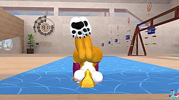 Renamon Furry Stretches in Solo Workout Video