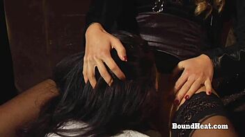 Oh man, this horny dominant lesbian mistress cums hard from her bound slave's intense pussy licking! 😈👅💦